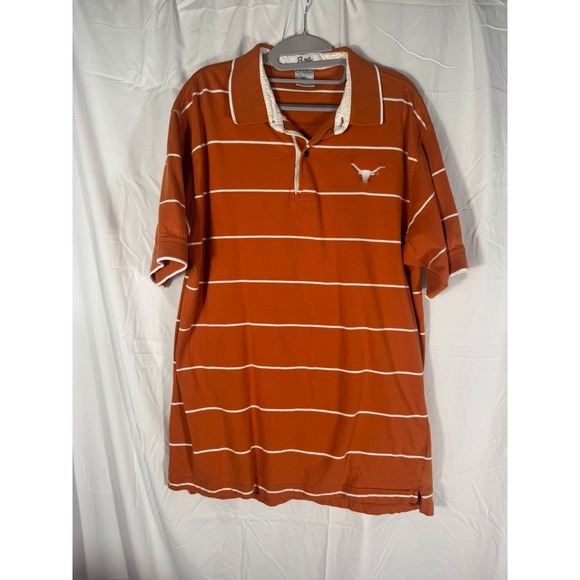 Blue Bottom Designs Other - Blue Bottom Designs Mens Orange White Striped Texas Longhorns Polo Shirt XL